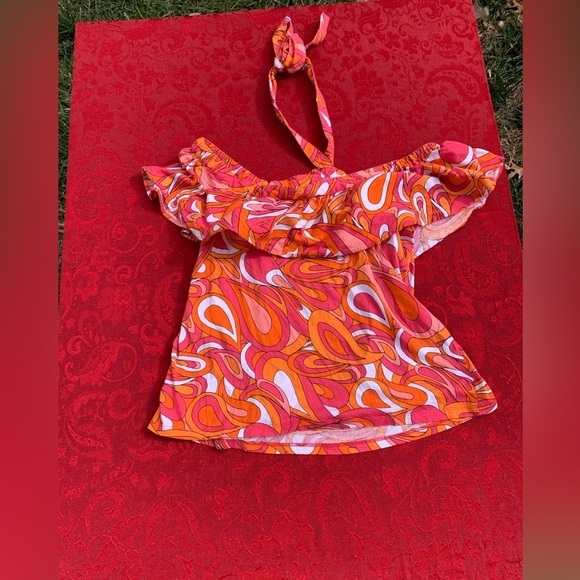 Michael Kors medium Pink Orange Retro Groovy Y2K Off The Shoulder Halter Top - Picture 4 of 5